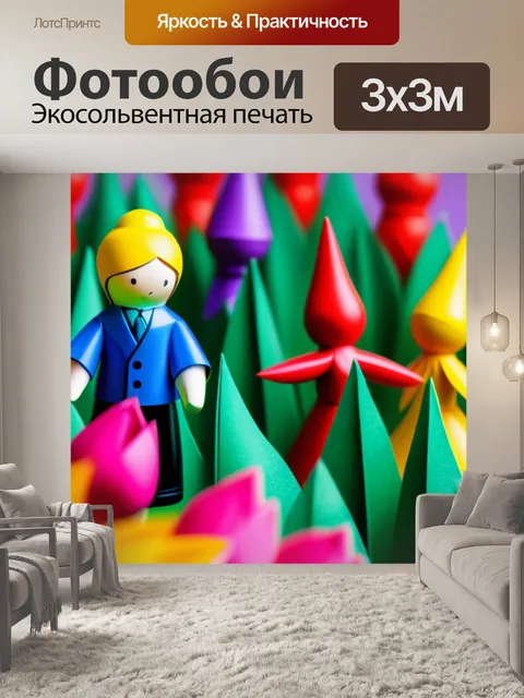 Фотообои тюльпаны, окруженные фигурками из бумаги