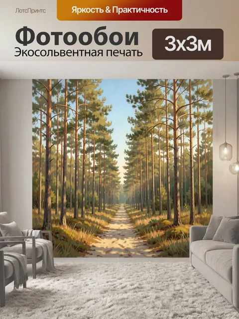 Фотообои Сосновая аллея в солнечном лесу