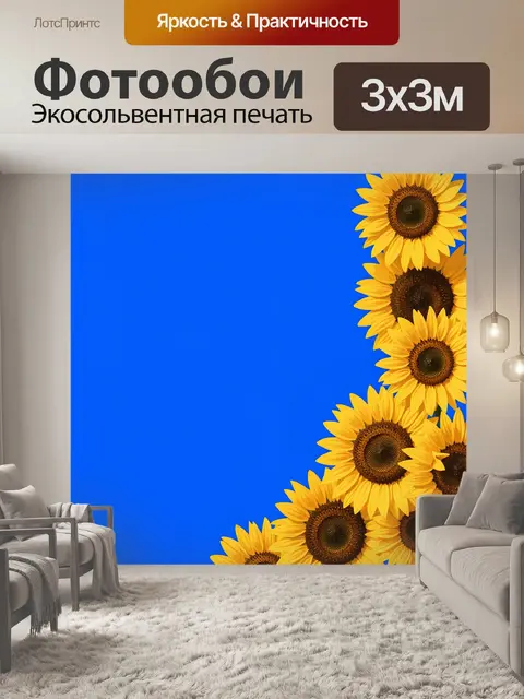 Фотообои Подсолнухи на синем фоне