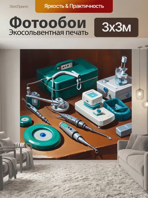 Фотообои стилевой набор медицинских приспособлений и инструментов