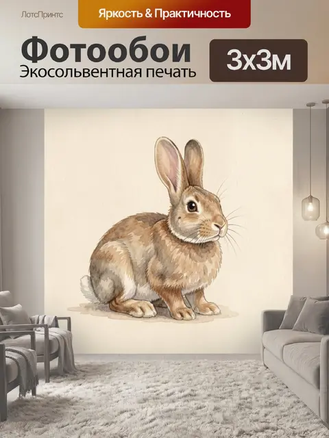 Фотообои Акварельный кролик с длинными ушами
