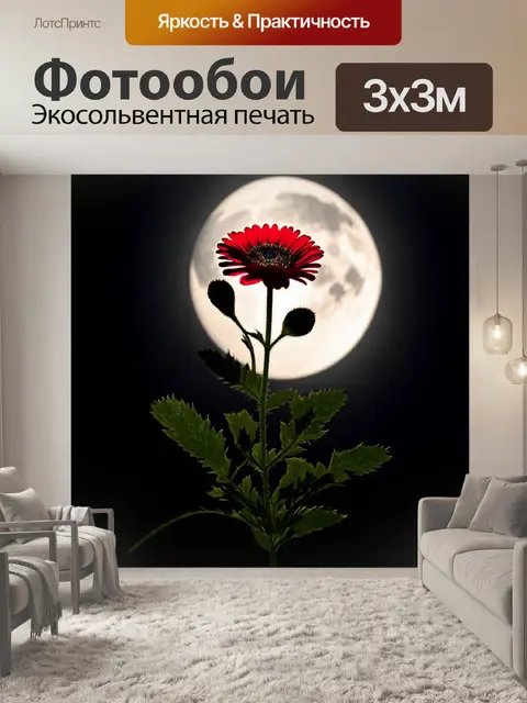 Фотообои цветы в стиле готический, где на фоне лунного света цветы выглядят как тени, бросающие таинственные узоры