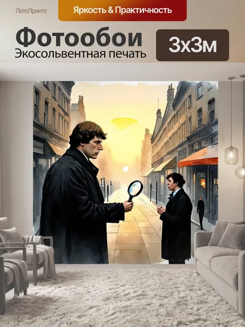 Фотообои восходящее солнце освещает улицы лондона, где шерлок наблюдает за подозреваемым через увеличительное стекло
