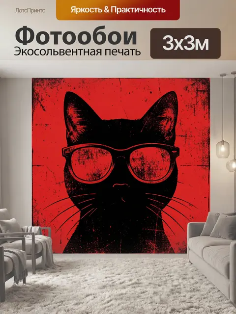 Фотообои Кот в красных очках и ретро-стиле
