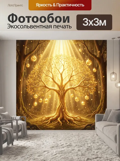 Фотообои Светящееся дерево с золотыми шарами