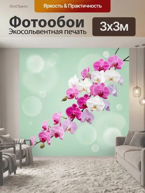 Фотообои Ветвь орхидеи на мятном фоне
