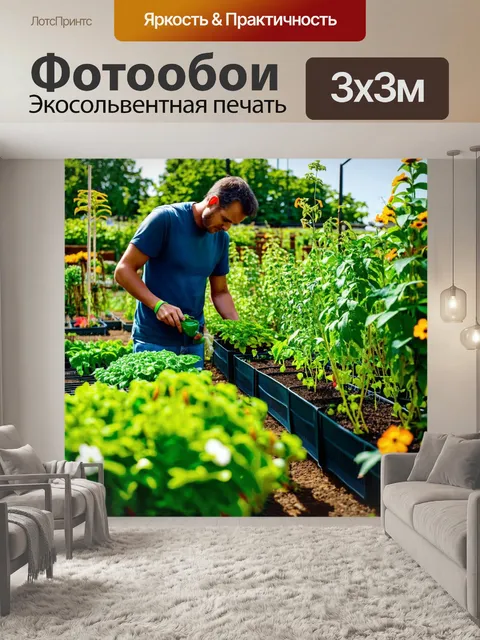 Фотообои изобразите городского садовода, ухаживающего за растениями в общественном саду