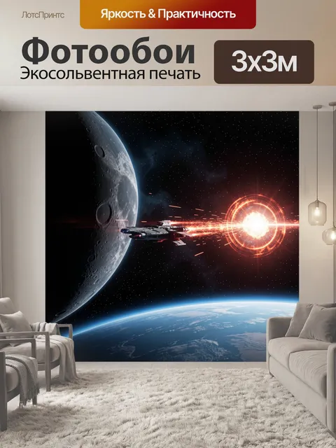 Фотообои Космический корабль у планеты