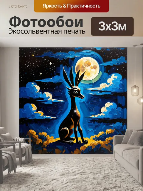 Фотообои атмосферное ночное изображение кокопелли, сидящего при свете луны, окружённого звездами и движущимися облаками