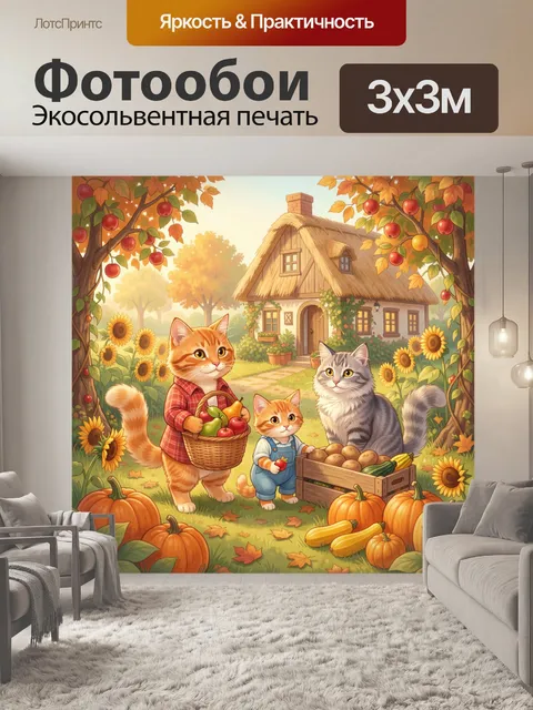 Фотообои Осенние коты у деревенского дома