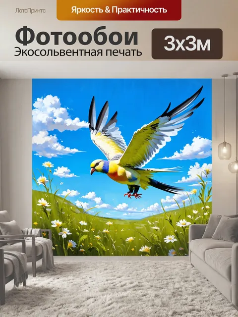 Фотообои полёт кореллы над зелёным полем