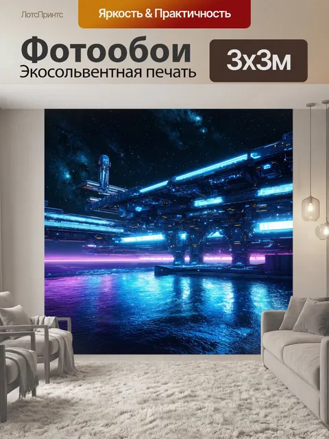Фотообои космос в стиле киберпанк с большим космическим портом