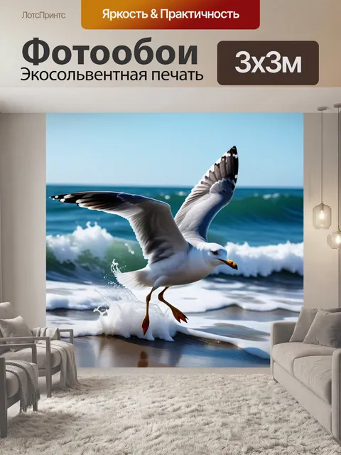 Фотообои чайка, взлетающая с волн океана