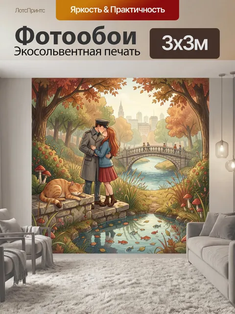 Фотообои Осенняя прогулка влюбленных в парке
