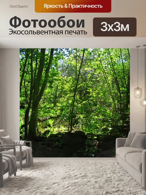 Фотообои солнечный свет на зеленых листьях деревь