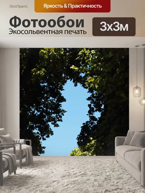 Фотообои зеленая листва на верхушках деревьев