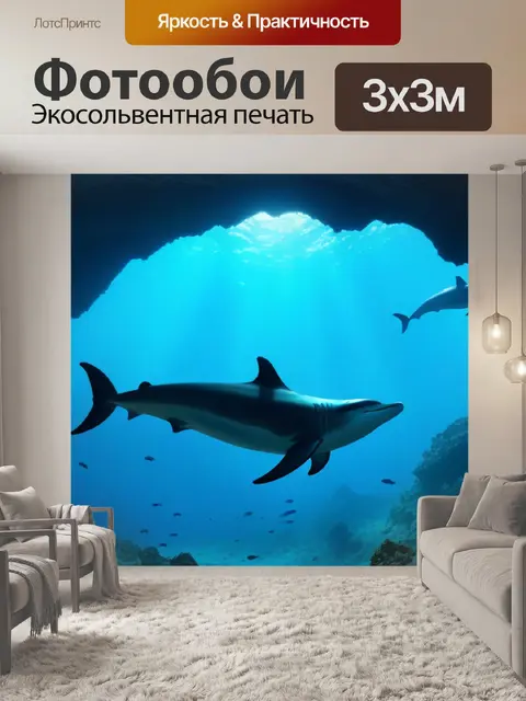 Фотообои дельфины, исследующие подводные пещеры