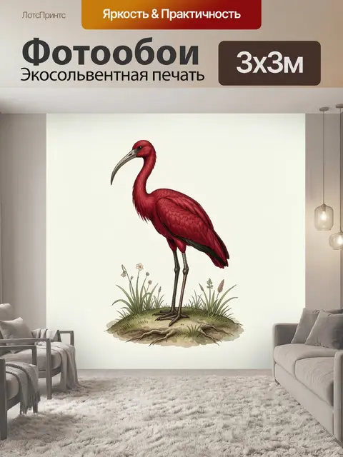 Фотообои Алый ибис среди травы
