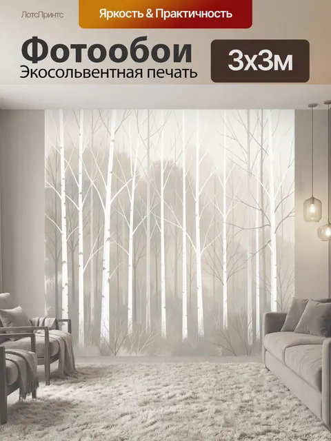 Фотообои Туманный березовый лес