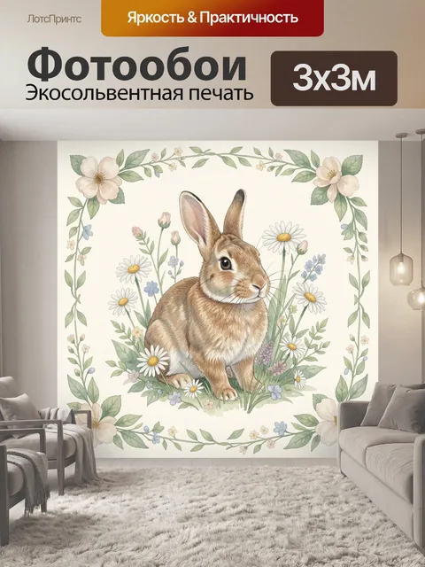 Фотообои Зайчик в цветочном венке
