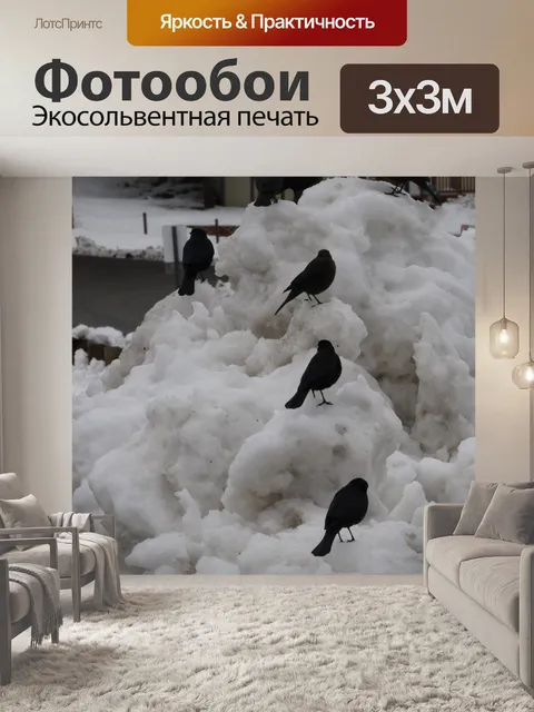 Фотообои Черные птицы на снегу