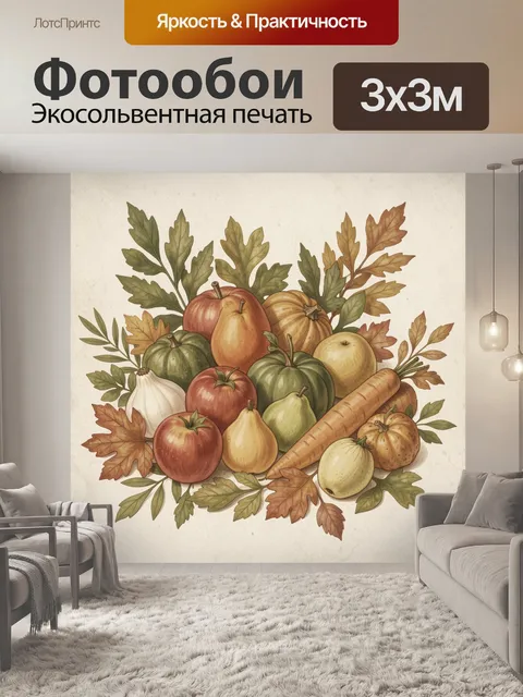 Фотообои Осенний натюрморт с овощами и листьями