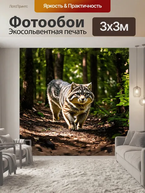 Фотообои зверь манул, грациозно шагающий по дремучему лесу, исследует свои владения