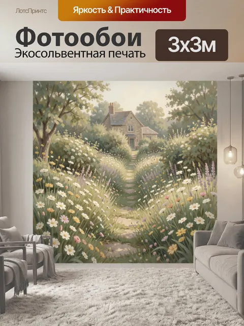Фотообои Дом в цветущем саду