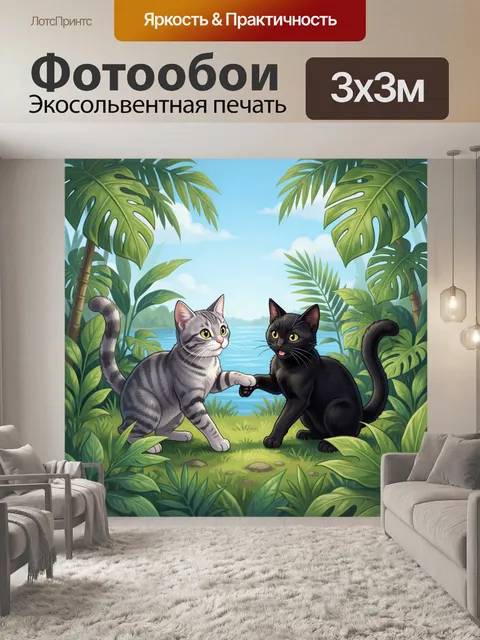 Фотообои Серый и черный коты у реки