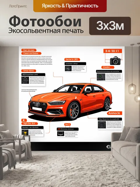 Фотообои машина в стиле инфографический рисунок с изображением автомобильной культуры и её влияния на общество