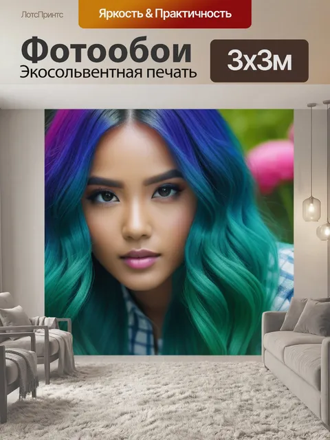 Фотообои яркие волосы на фоне цветущих садов