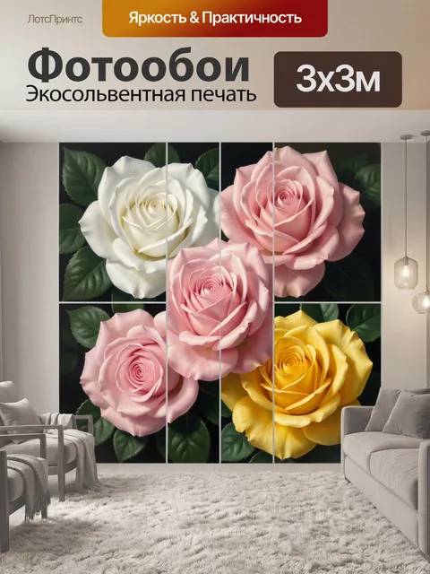 Фотообои Розы разных оттенков на темном фоне