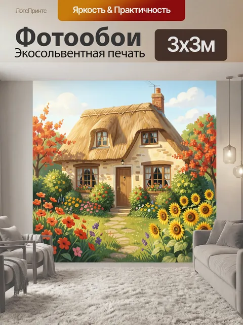 Фотообои Уютный домик с соломенной крышей