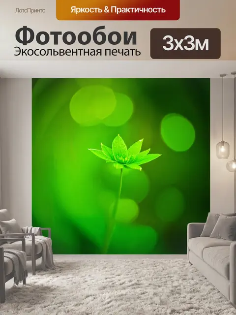 Фотообои зеленые в стиле боке, включающие мягкие переходы от света к тени и яркие зеленые акценты
