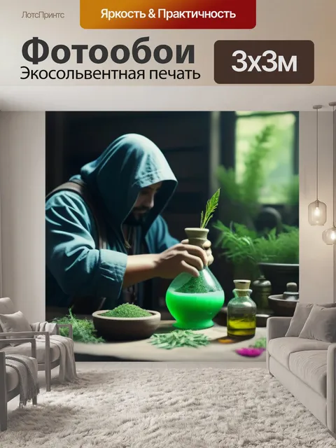 Фотообои лесной защитник, готовящий зелья из трав