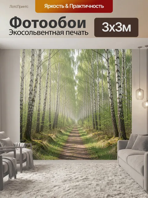 Фотообои Березовая аллея с лесной тропой