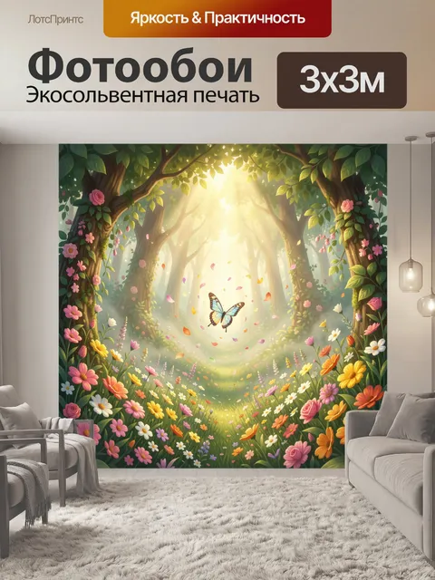 Фотообои Сказочный лес с бабочкой