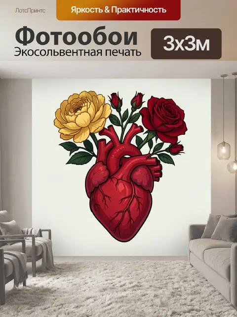 Фотообои Анатомическое сердце с цветами