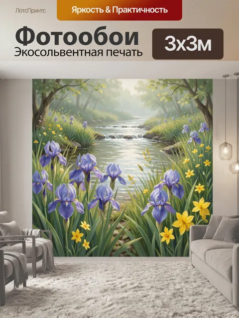 Фотообои Ирисы и весенний лесной ручей