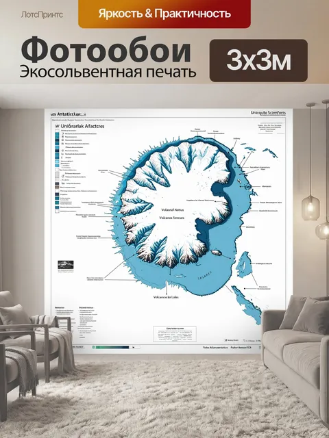 Фотообои схематическая карта антарктиды с выделением уникальных природных объектов: вулканов