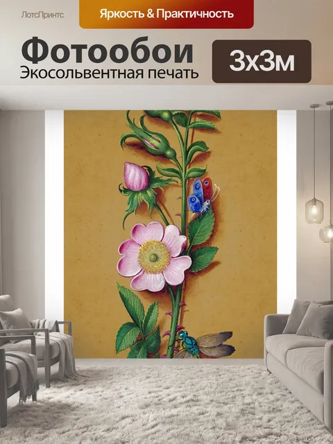 Фотообои Винтажный цветок бабочки стрекозы
