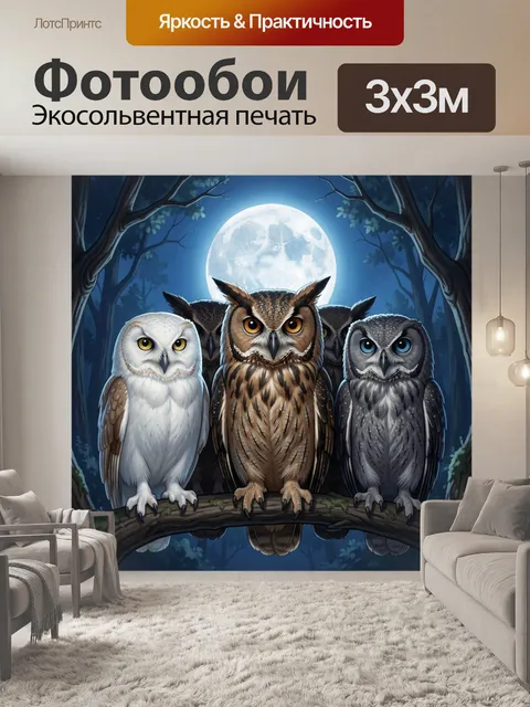 Фотообои Совы под полной луной