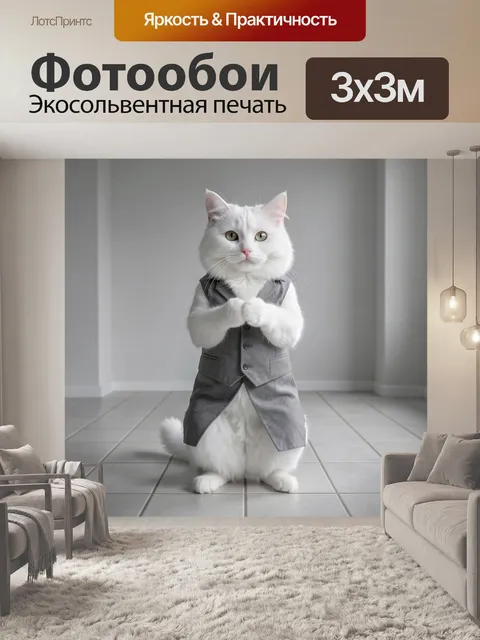 Фотообои Белый кот в сером костюме