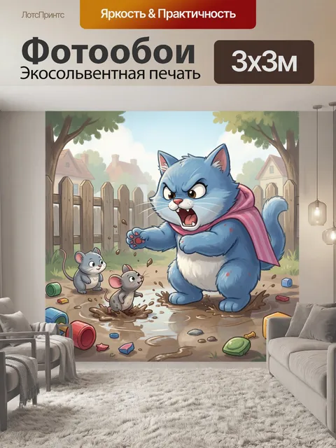 Фотообои Сердитый синий кот и мыши