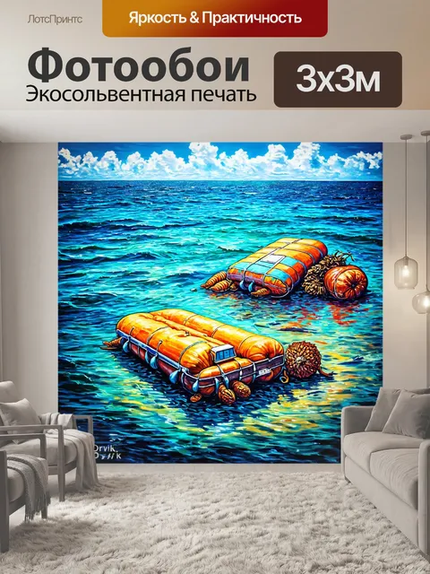 Фотообои море в стиле граффити, отображающие моменты из жизни морских неподвижных объектов