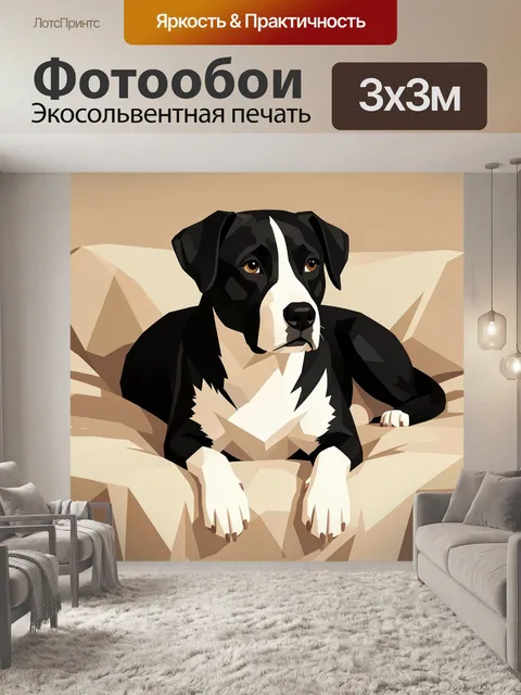 Фотообои Черно-белая собака на лежанке