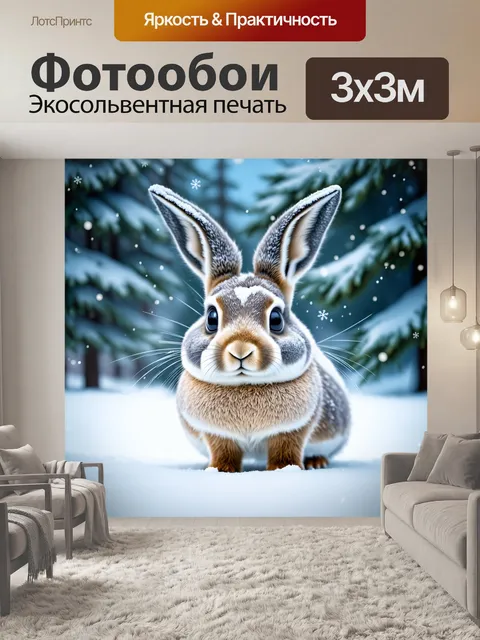 Фотообои спокойная зимняя сцена с кроликом среди снежных пейзажей