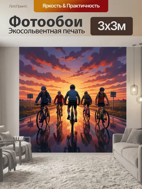 Фотообои Велосипедисты на закате