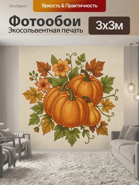 Фотообои Тыквы и осенние цветы
