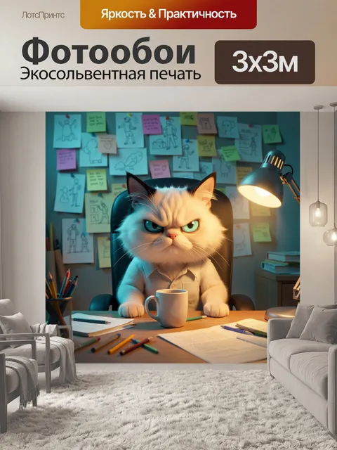 Фотообои Серьезный кот за рабочим столом